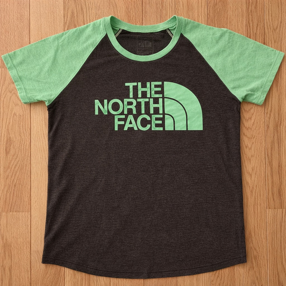 The North Face Raglan Logo Tee Brown Green Size Small - Picture 4 of 7